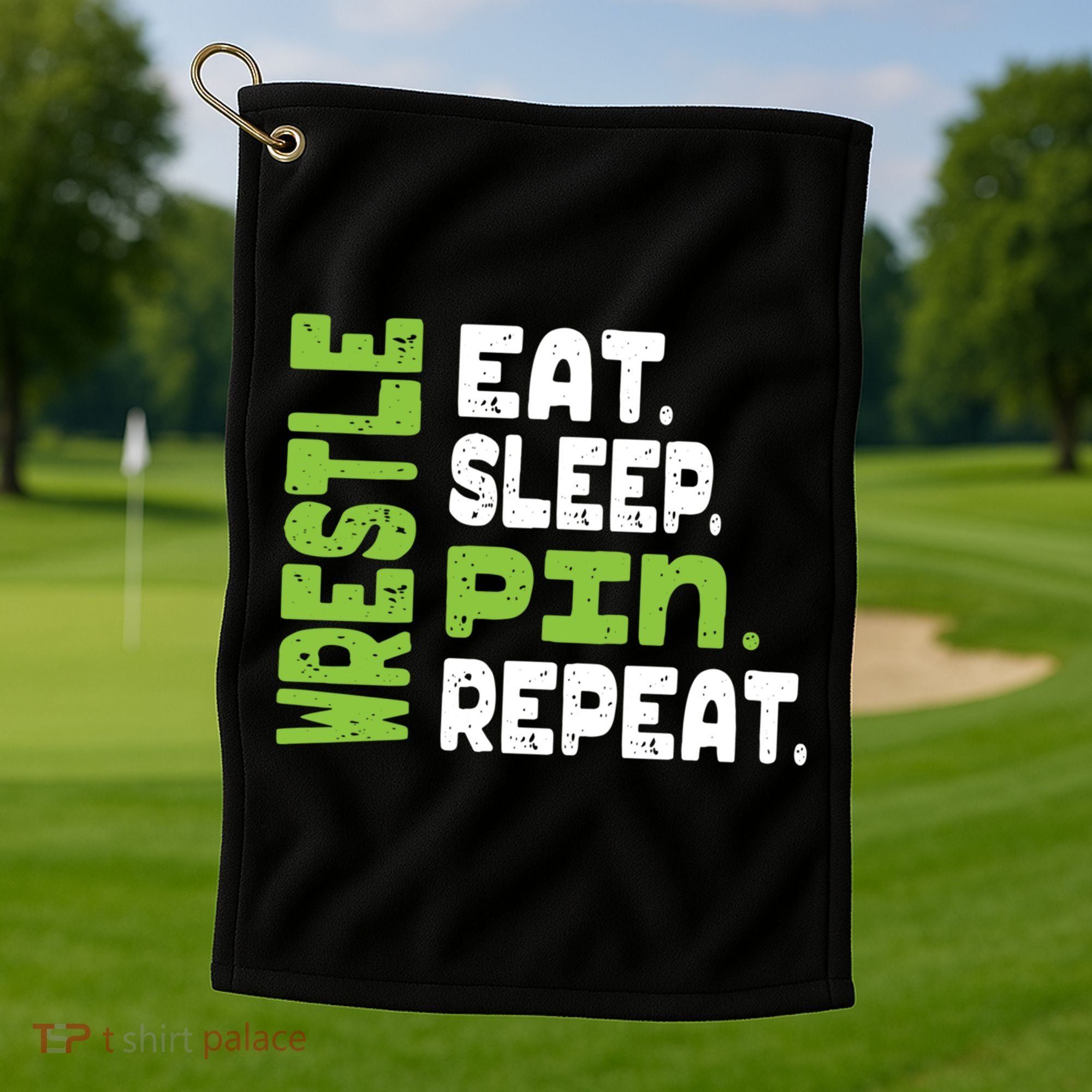 Eat Sleep Wrestle Repeat Wrestling Warm Up Gift Golf Towel