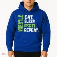 Eat Sleep Wrestle Repeat Wrestling Warm Up Gift Hoodie thumb 2