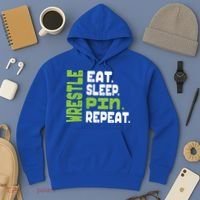 Eat Sleep Wrestle Repeat Wrestling Warm Up Gift Hoodie thumb 3
