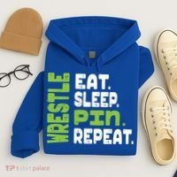 Eat Sleep Wrestle Repeat Wrestling Warm Up Gift Hoodie thumb 4
