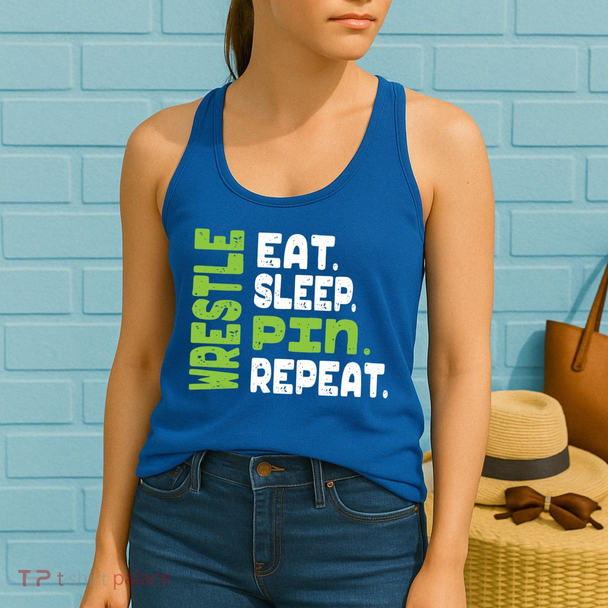 Eat Sleep Wrestle Repeat Wrestling Warm Up Gift Women's Tank Top