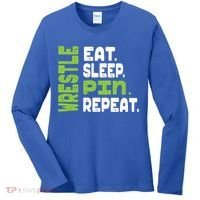 Eat Sleep Wrestle Repeat Wrestling Warm Up Gift Women's Long Sleeve Shirt thumb 0