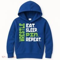 Eat Sleep Wrestle Repeat Wrestling Warm Up Gift Kids Hoodie thumb 0