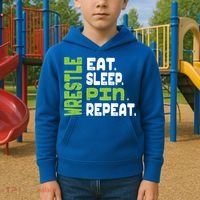 Eat Sleep Wrestle Repeat Wrestling Warm Up Gift Kids Hoodie thumb 2