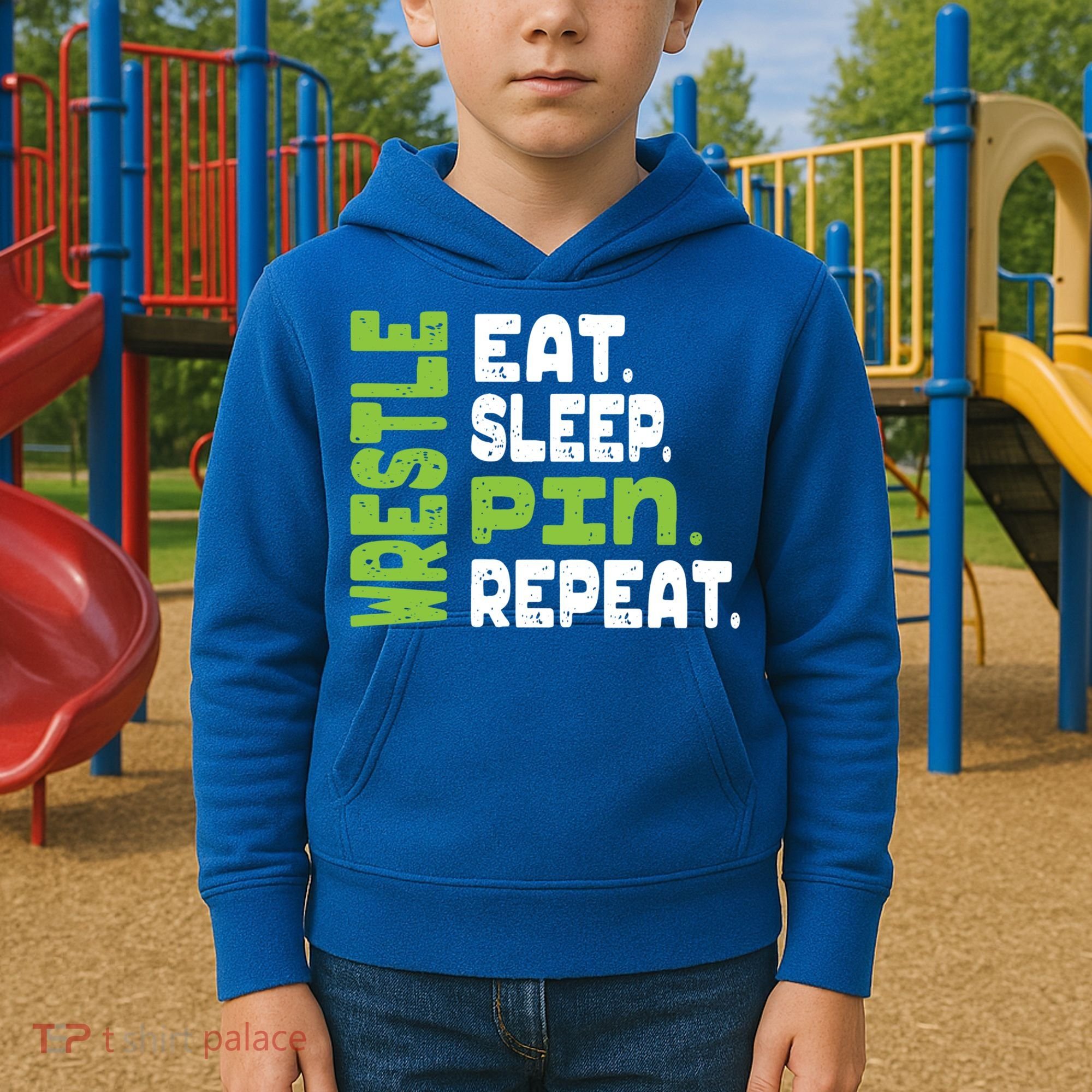 Eat Sleep Wrestle Repeat Wrestling Warm Up Gift Kids Hoodie