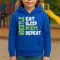 Eat Sleep Wrestle Repeat Wrestling Warm Up Gift Kids Hoodie thumb 3