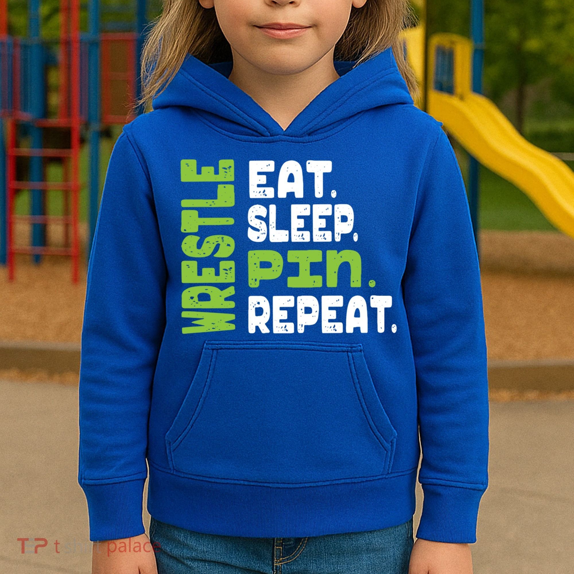 Eat Sleep Wrestle Repeat Wrestling Warm Up Gift Kids Hoodie
