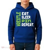Eat Sleep Wrestle Repeat Wrestling Warm Up Gift Kids Hoodie thumb 4