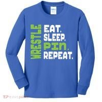Eat Sleep Wrestle Repeat Wrestling Warm Up Gift Kids Long Sleeve Shirt thumb 0