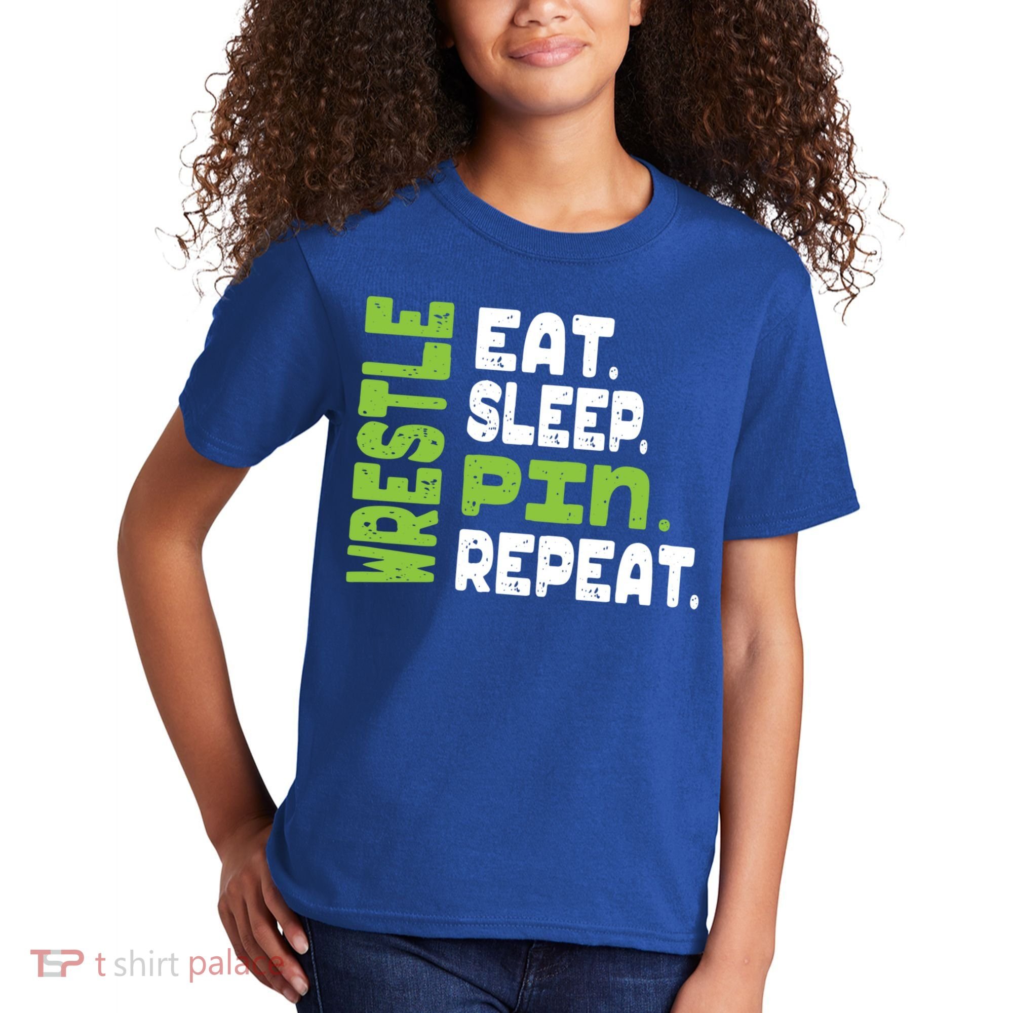 Eat Sleep Wrestle Repeat Wrestling Warm Up Gift Kids T-Shirt