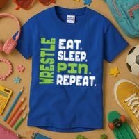 Eat Sleep Wrestle Repeat Wrestling Warm Up Gift Kids T-Shirt thumb 3