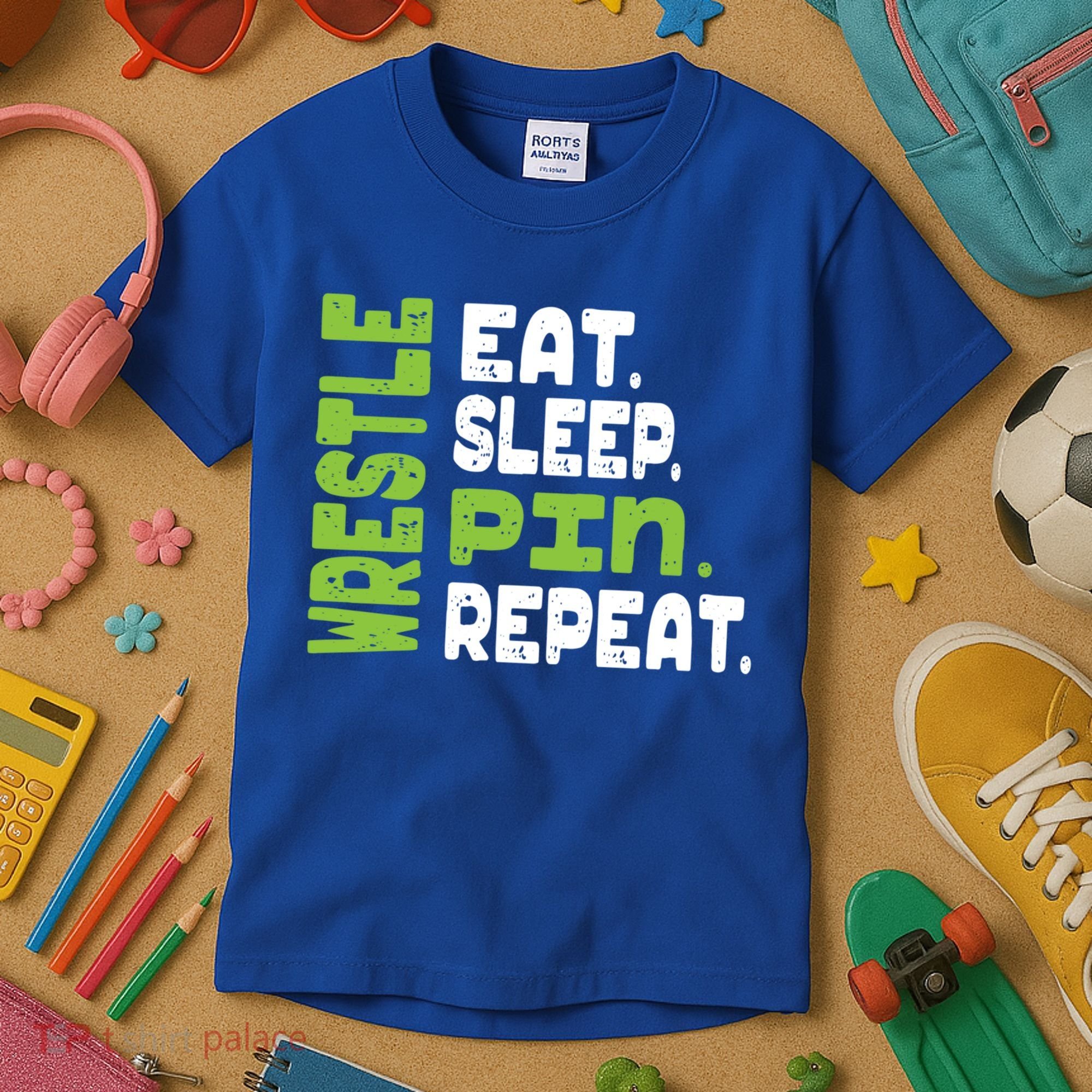 Eat Sleep Wrestle Repeat Wrestling Warm Up Gift Kids T-Shirt