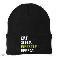 Eat Sleep Wrestle Repeat Wrestling Wrestler Funny Beanie thumb 0