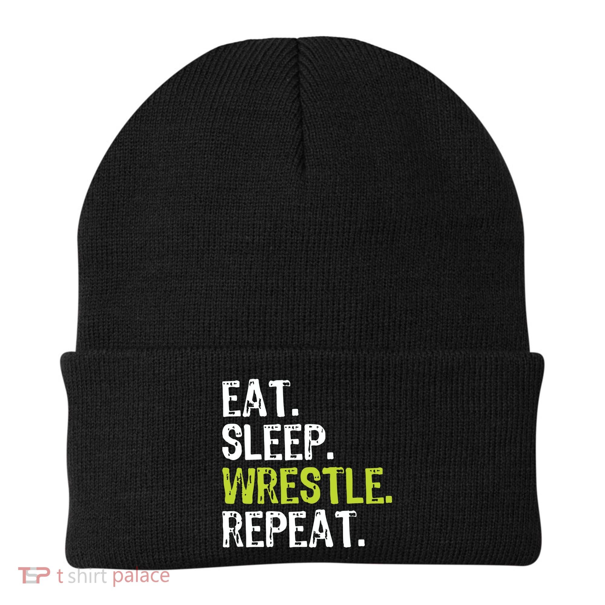 Eat Sleep Wrestle Repeat Wrestling Wrestler Funny Beanie