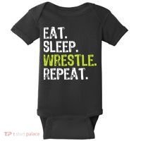 Eat Sleep Wrestle Repeat Wrestling Wrestler Funny Baby Bodysuit thumb 0