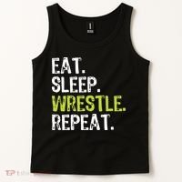 Eat Sleep Wrestle Repeat Wrestling Wrestler Funny Tank Top thumb 2