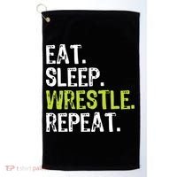 Eat Sleep Wrestle Repeat Wrestling Wrestler Funny Golf Towel thumb 0