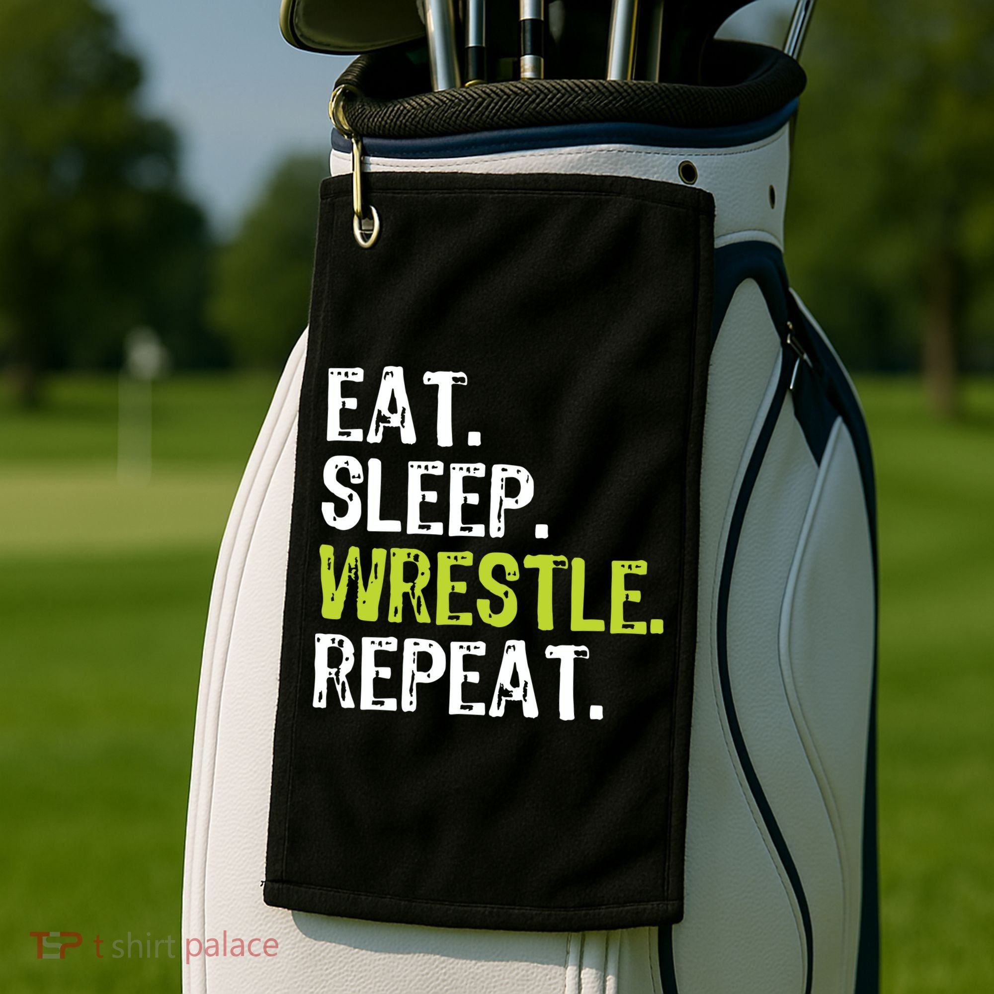 Eat Sleep Wrestle Repeat Wrestling Wrestler Funny Golf Towel