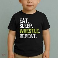 Eat Sleep Wrestle Repeat Wrestling Wrestler Funny Toddler T-Shirt thumb 2