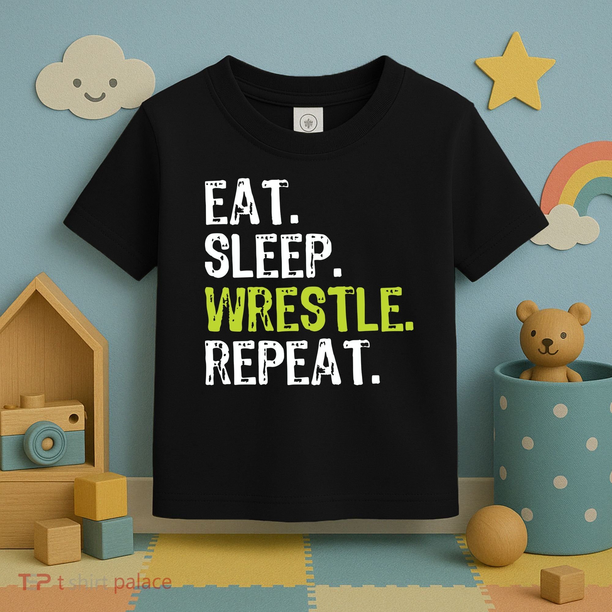 Eat Sleep Wrestle Repeat Wrestling Wrestler Funny Toddler T-Shirt