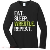 Eat Sleep Wrestle Repeat Wrestling Wrestler Funny Women's Long Sleeve Shirt thumb 0