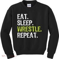 Eat Sleep Wrestle Repeat Wrestling Wrestler Funny Kids Sweatshirt thumb 0