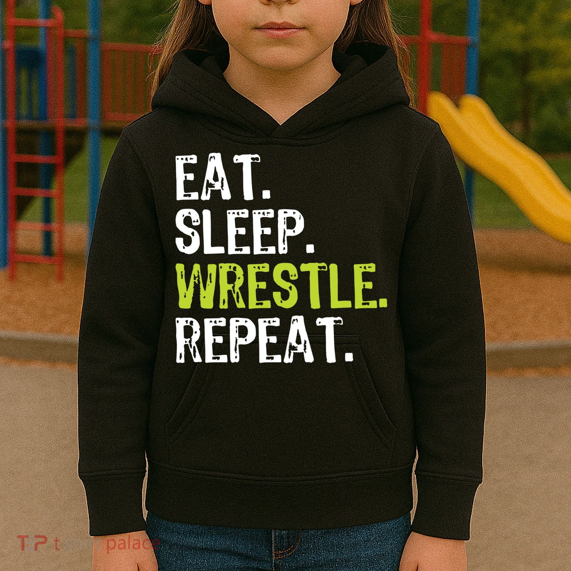 Eat Sleep Wrestle Repeat Wrestling Wrestler Funny Kids Hoodie