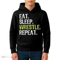 Eat Sleep Wrestle Repeat Wrestling Wrestler Funny Kids Hoodie thumb 4