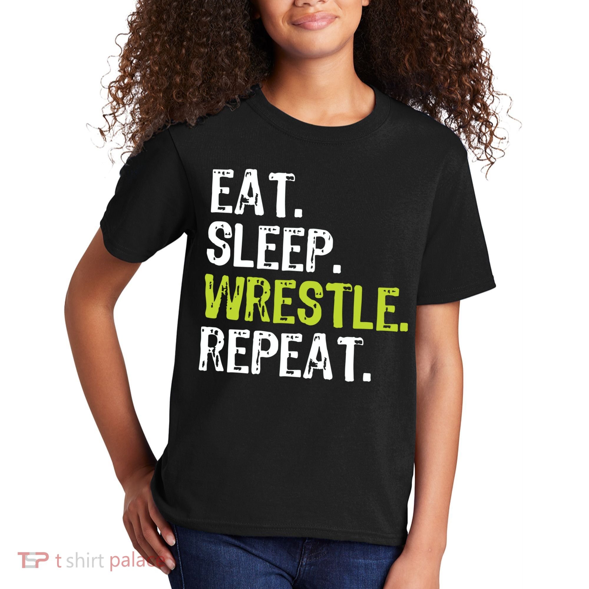 Eat Sleep Wrestle Repeat Wrestling Wrestler Funny Kids T-Shirt