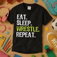 Eat Sleep Wrestle Repeat Wrestling Wrestler Funny Kids T-Shirt thumb 3