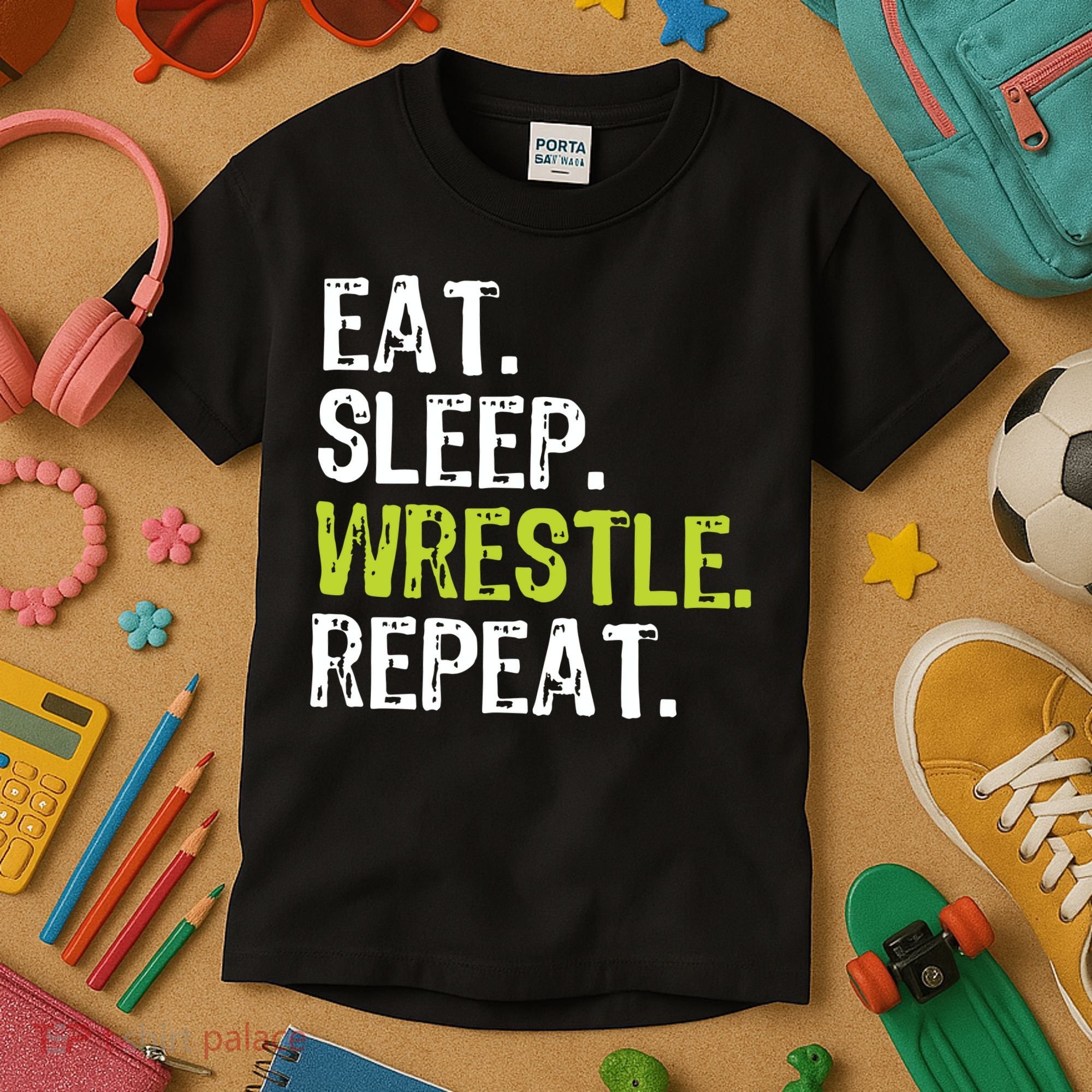 Eat Sleep Wrestle Repeat Wrestling Wrestler Funny Kids T-Shirt
