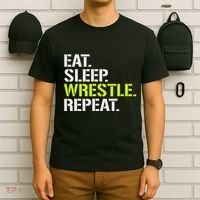Eat Sleep Wrestle Repeat Cool Wrestling T-Shirt thumb 6