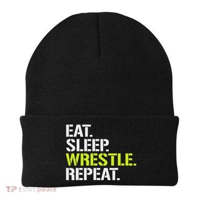 Eat Sleep Wrestle Repeat Cool Wrestling Beanie