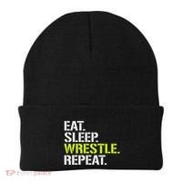 Eat Sleep Wrestle Repeat Cool Wrestling Beanie thumb 0