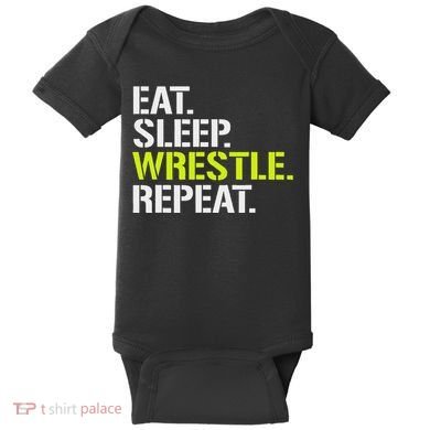 Eat Sleep Wrestle Repeat Cool Wrestling Baby Bodysuit