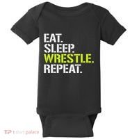 Eat Sleep Wrestle Repeat Cool Wrestling Baby Bodysuit thumb 0