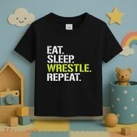 Eat Sleep Wrestle Repeat Cool Wrestling Toddler T-Shirt thumb 3