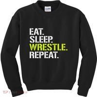 Eat Sleep Wrestle Repeat Cool Wrestling Kids Sweatshirt thumb 0
