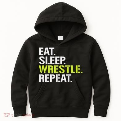 Eat Sleep Wrestle Repeat Cool Wrestling Kids Hoodie