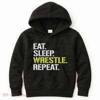 Eat Sleep Wrestle Repeat Cool Wrestling Kids Hoodie thumb 0