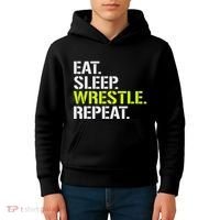 Eat Sleep Wrestle Repeat Cool Wrestling Kids Hoodie thumb 4