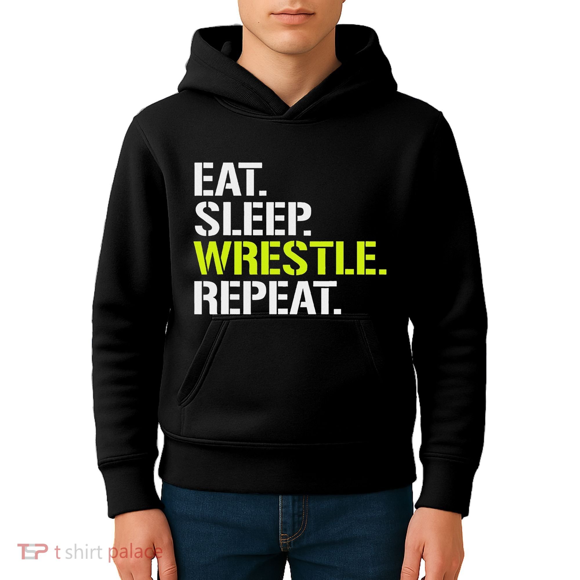 Eat Sleep Wrestle Repeat Cool Wrestling Kids Hoodie