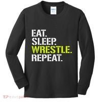 Eat Sleep Wrestle Repeat Cool Wrestling Kids Long Sleeve Shirt thumb 0
