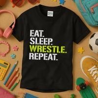 Eat Sleep Wrestle Repeat Cool Wrestling Kids T-Shirt thumb 3