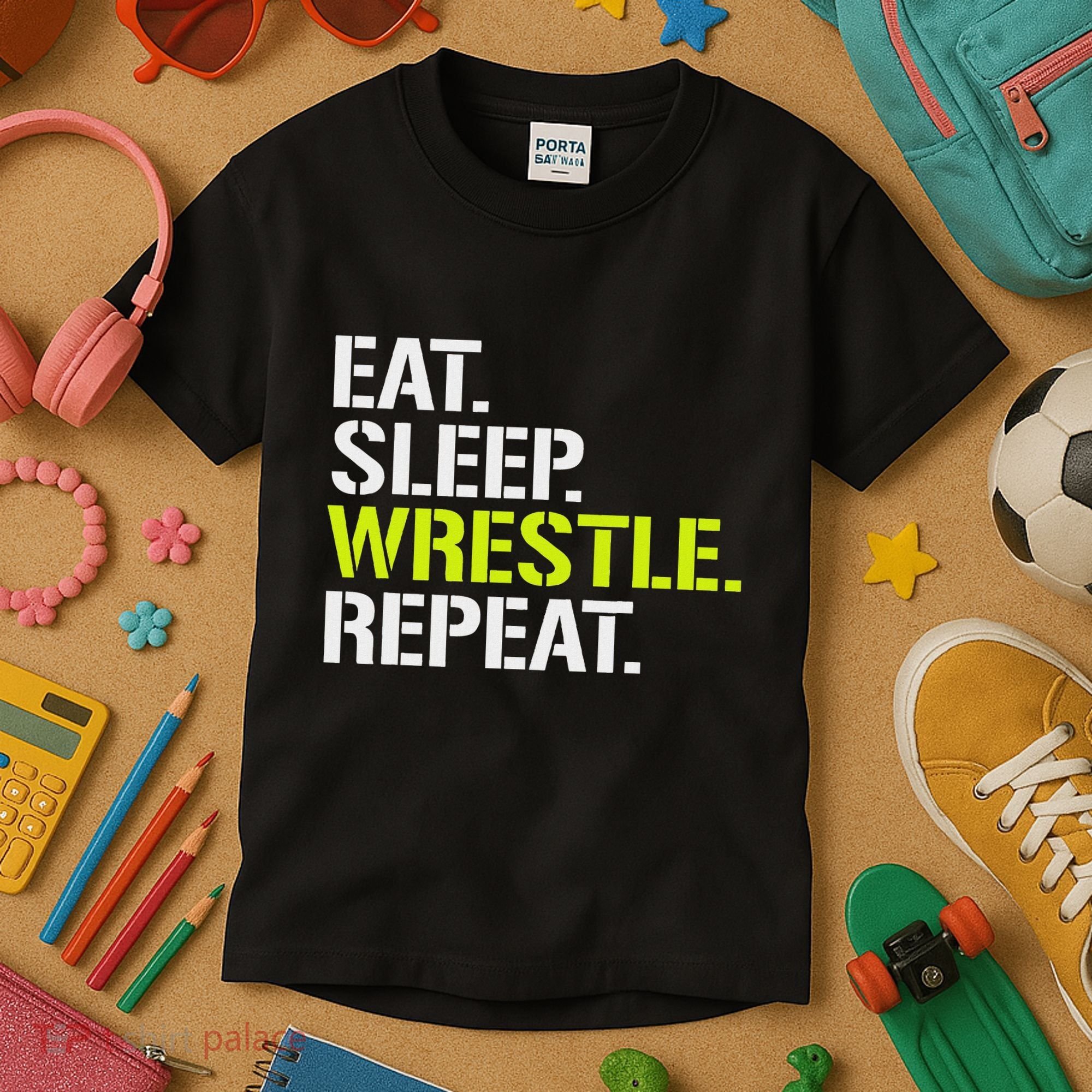 Eat Sleep Wrestle Repeat Cool Wrestling Kids T-Shirt