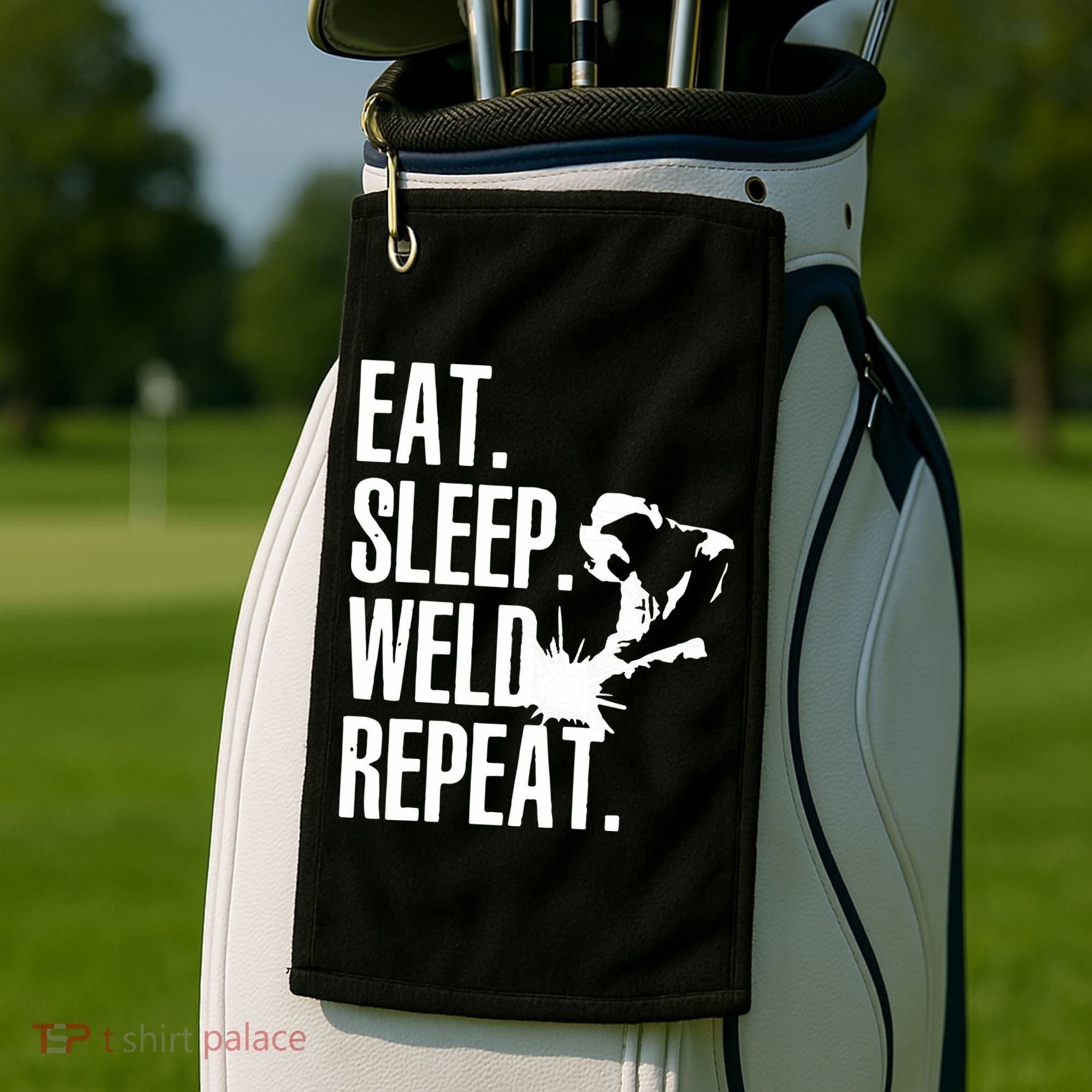 Eat Sleep Weld Repeat Welder Golf Towel