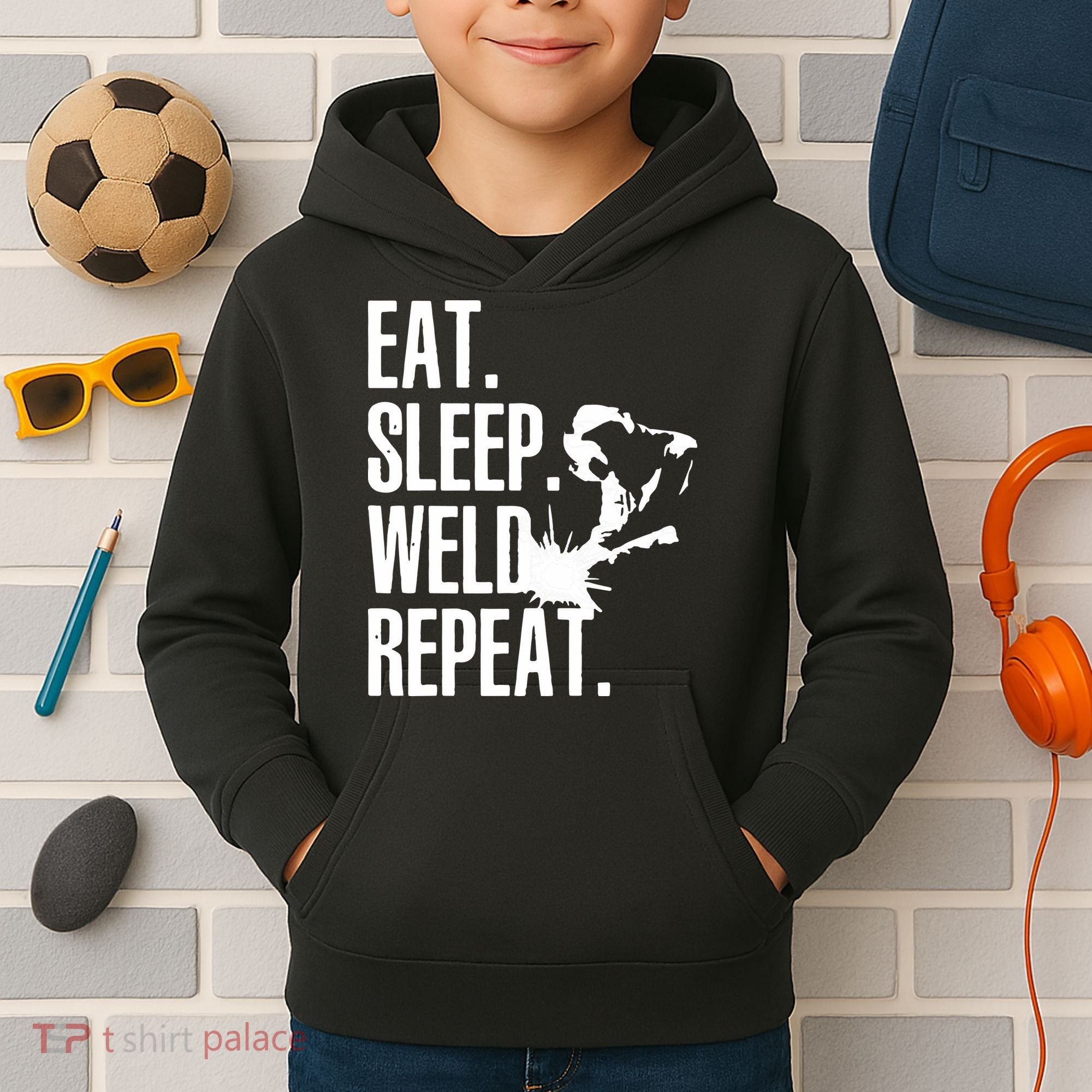 Eat Sleep Weld Repeat Welder Kids Hoodie