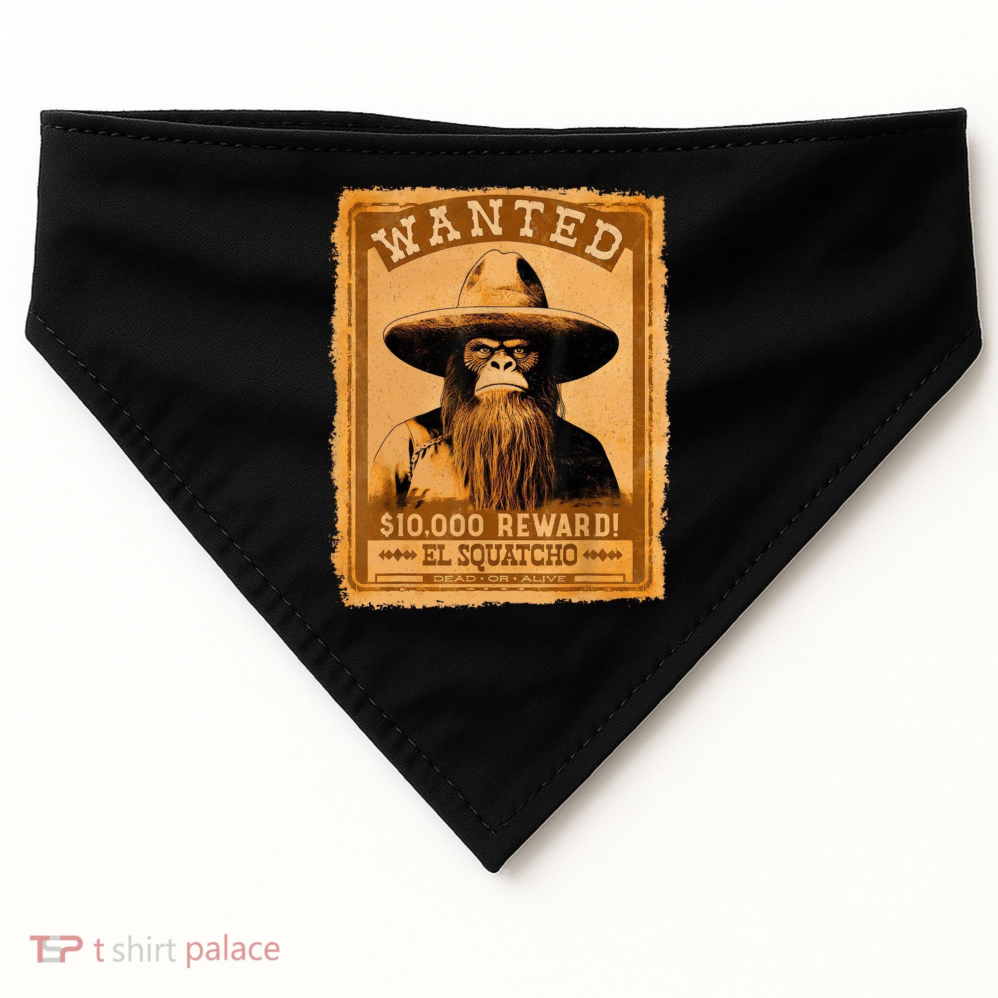 El Squatcho Wanted Poster – Western Bigfoot Funny Sasquatch USA-Made Doggie Bandana