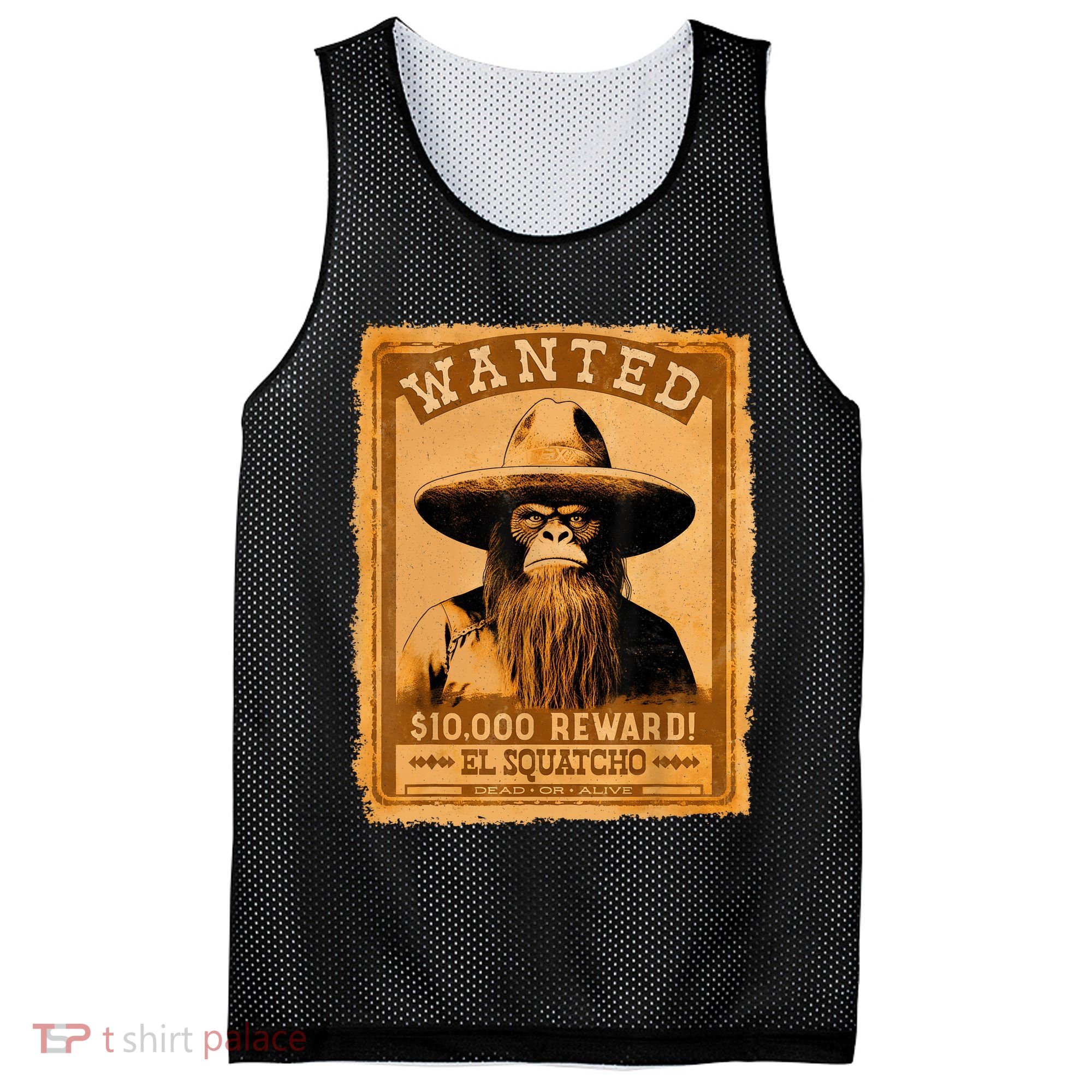 El Squatcho Wanted Poster – Western Bigfoot Funny Sasquatch Mesh Reversible Basketball Jersey Tank
