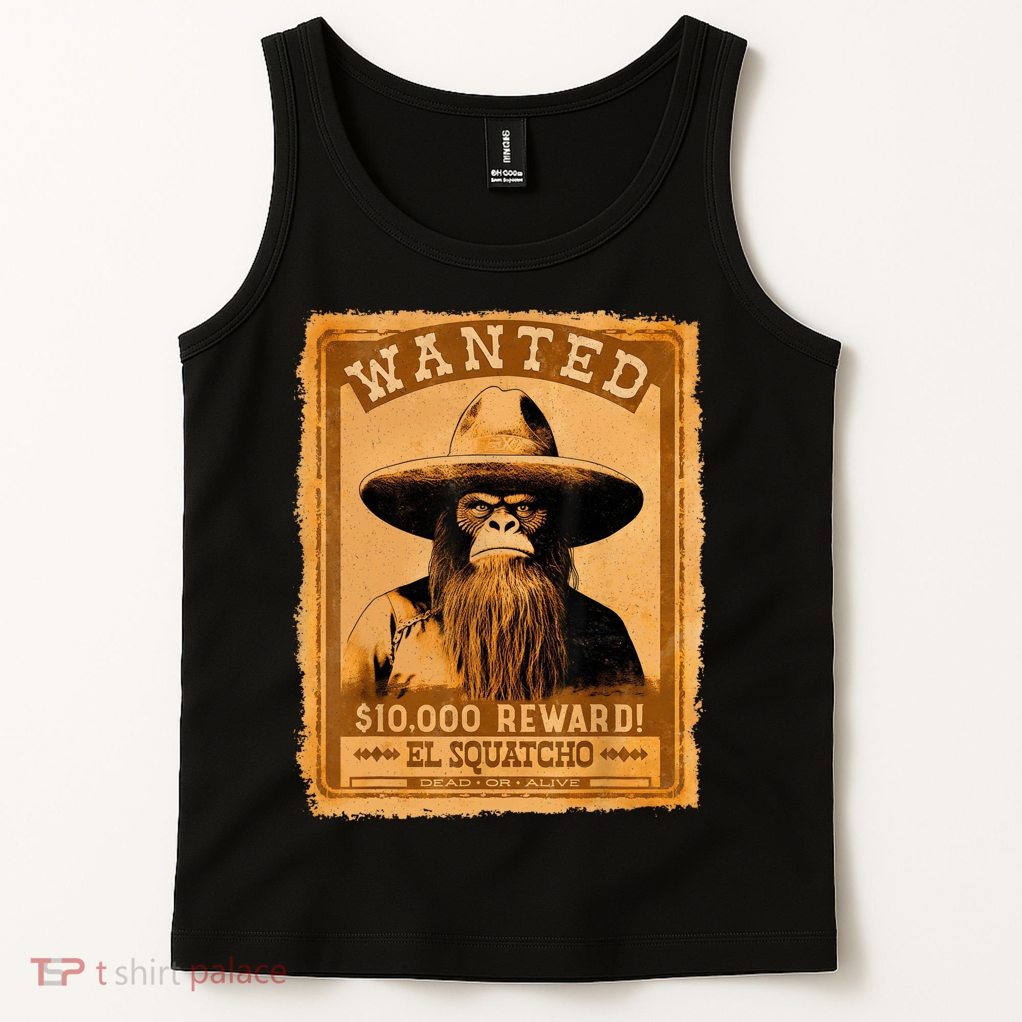 El Squatcho Wanted Poster – Western Bigfoot Funny Sasquatch Tank Top
